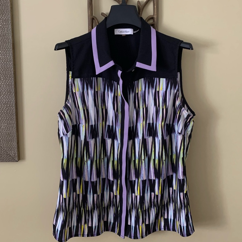 Calvin Klein Multi Color Sleeveless Button Up - image 1